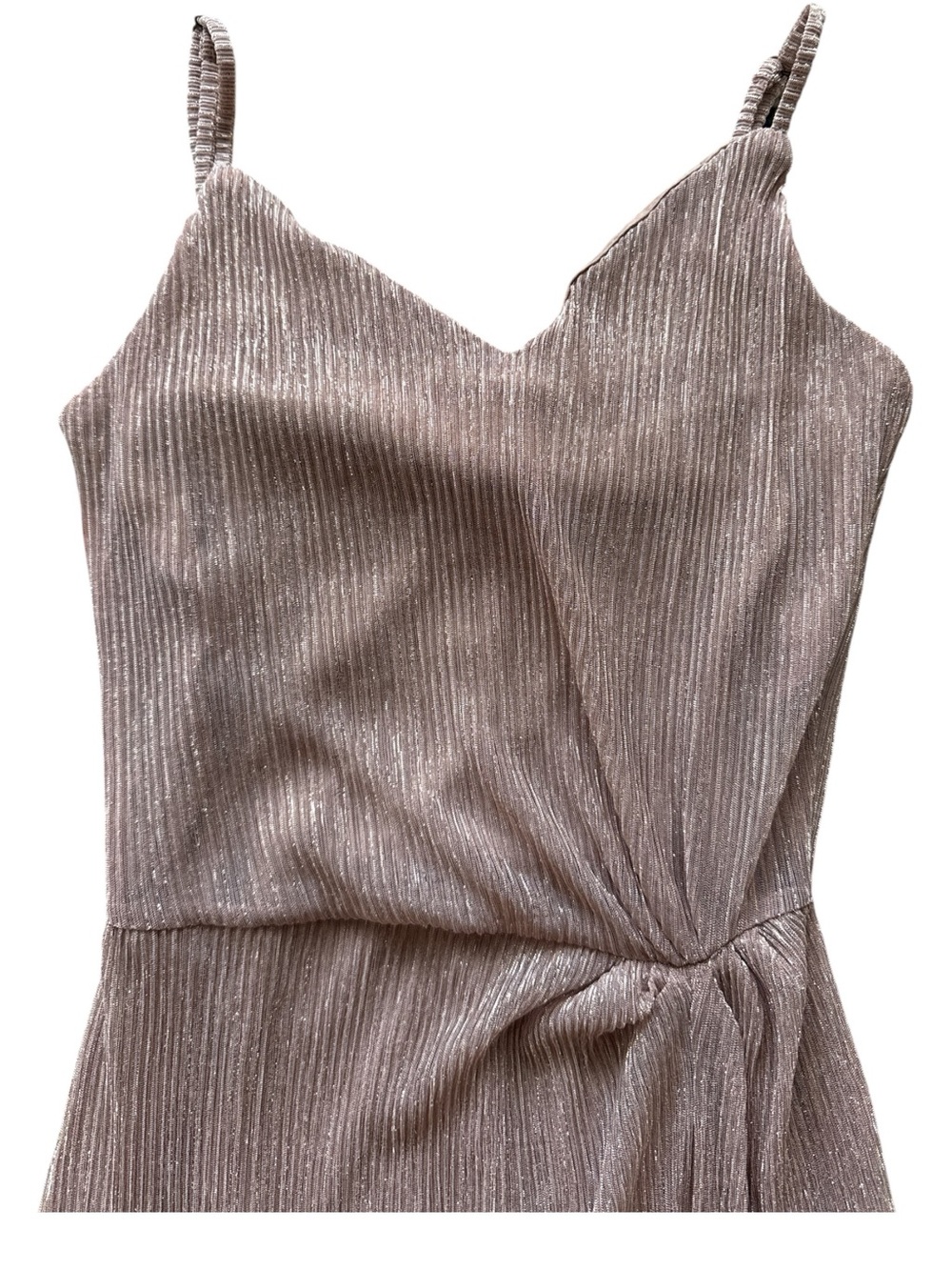 Joyfolie Metallic Taupe Strapless Pleated Dress